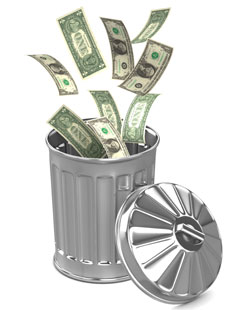 Money in the trash can