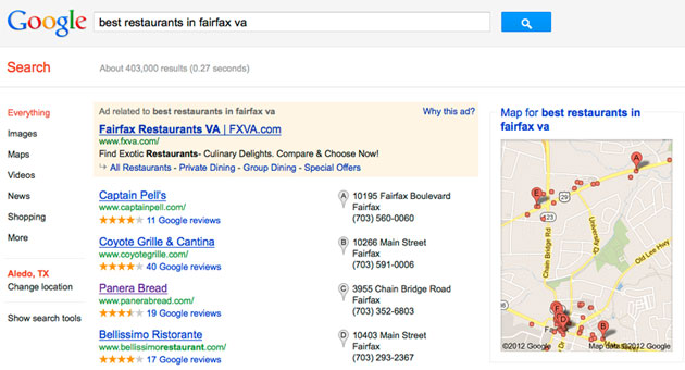 Sample Google Local Search Result Page